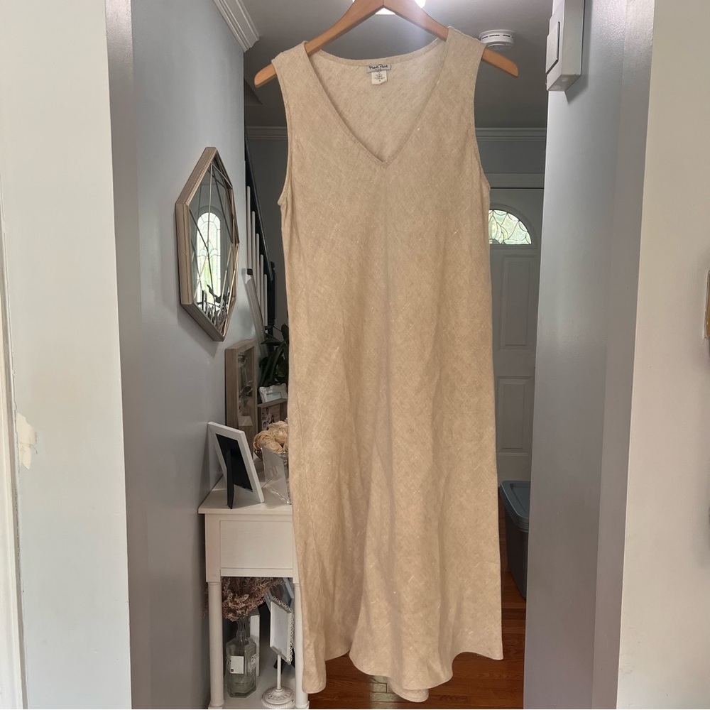 Match Point USA- 100% Linen Cream Ribbed Sleeveless Midi Dress M